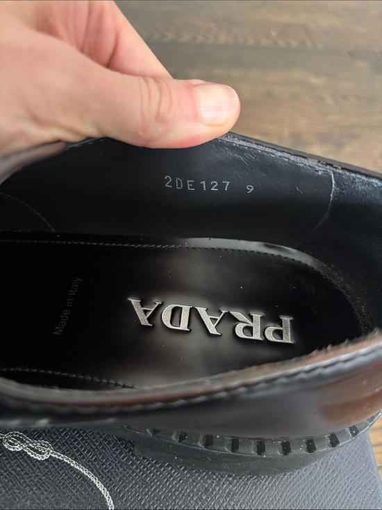 Prada Brown Loafers with Logo Plaque, M9